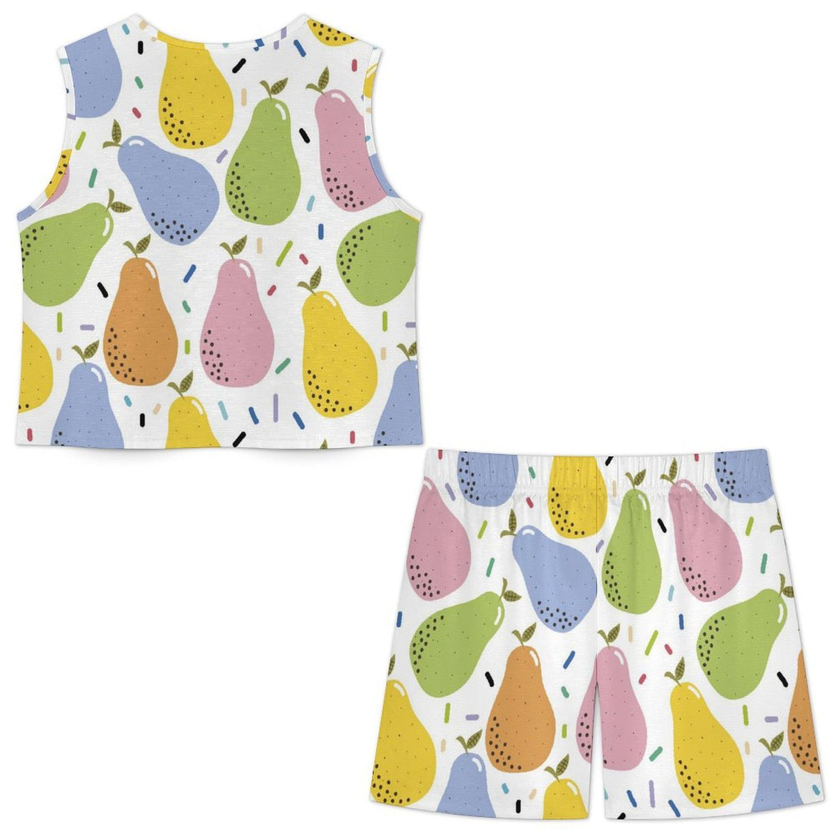 Custom Print Women Faux Linen Sleeveless Lounge Shorts Set with Pockets