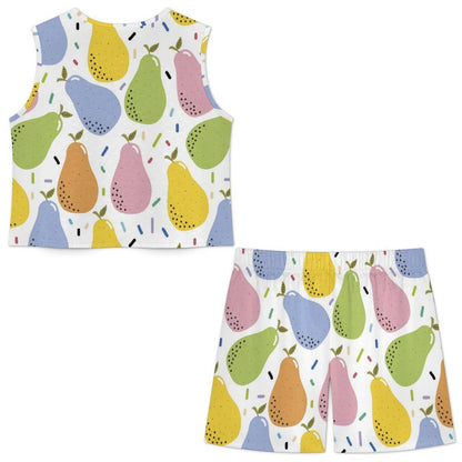Custom Print Women Faux Linen Sleeveless Lounge Shorts Set with Pockets