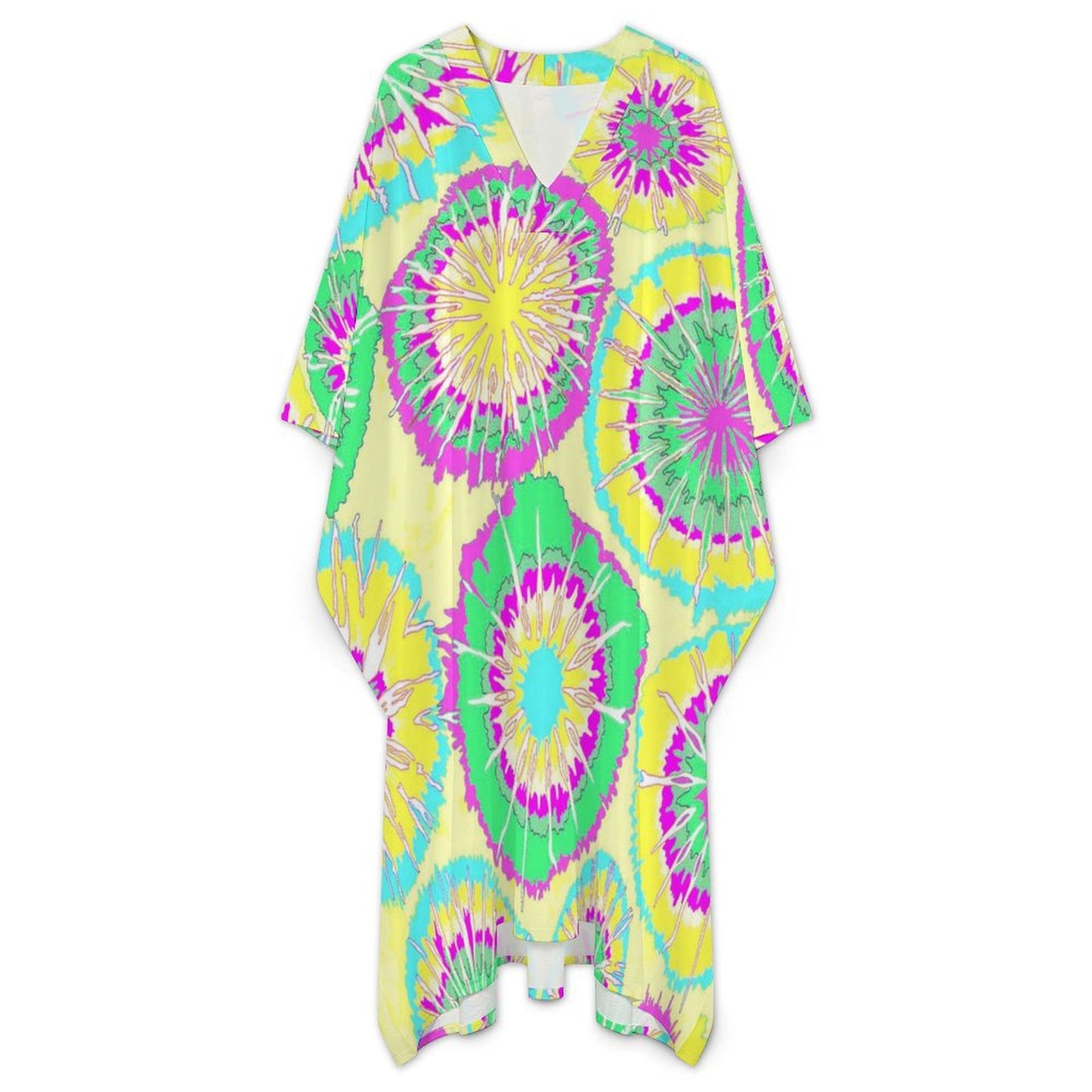 Custom Print Kaftan Robe | V-Neck Butterfly Sleeve Dress