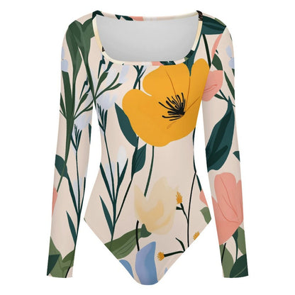 Custom Square Neck Long Sleeve Bodysuit for Women