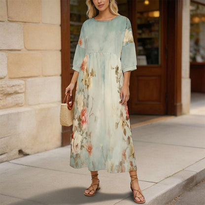 Custom Printed High Waist Babydoll Midi Dress for Women